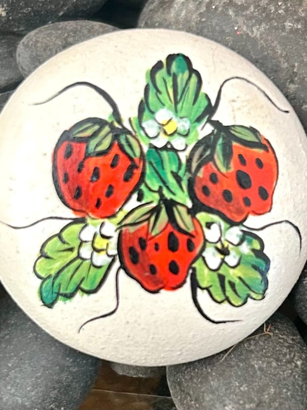 Vintage Strawberry Floral Painted Pin Brooch